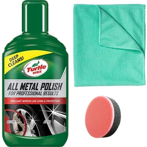 Turtle Wax Krom ve Metal Parlatıcı 300 ml + Cila Süngeri + Mikrofiber Bez