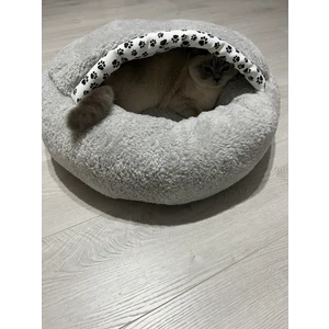 Pet Simit Mağara Yatak - Kedi, Küçük Irk Köpek Yatağı 45X45X16 cm Peluş Kumaş Gri