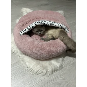 Pet Simit Mağara Yatak - Kedi, Küçük Irk Köpek Yatağı 45X45X16 cm Peluş Kumaş Pembe