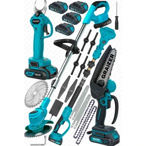 Alman 3 In 1 Set Akülü Çim Ot Biçme Şarjlı Ağaç Dal Kesme Budama Makası Testere Teleskop