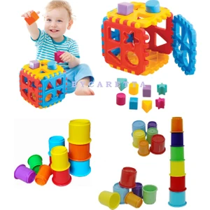 Puzzle Bultak Küp + Sevimli Bardak Kule Eğitici ve Zeka Geliştirici Set