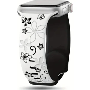 ZETCONCEPT Apple Watch 4 5 6 7 8 9 10 Se 38 40 41MM Çiçek Desenli Kordon Kayış Kaliteli Silikon Bileklik