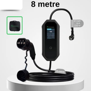 Taşınabilir Şarj Cihazı 3.5 Kw / 16A / Türkçe Menü / 8m Kablolu / Tip-2 / Ev Tipi Schuko Fiş / 220V Ac / Taşıma Çantası Hediyeli