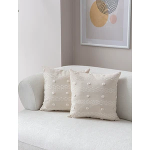 Home Ikili Dekoratif Puantiye Keten Kumaşlı Kırlent Kılıfı 43X43 Krem