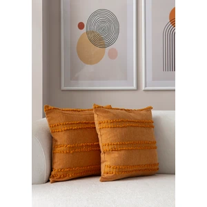 Home Ikili Dekoratif Puantiye Keten Kumaşlı Kırlent Kılıfı 43X43 Hardal