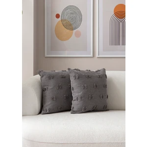 Home Ikili Dekoratif Puantiye Keten Kumaşlı Kırlent Kılıfı 43X43 Gri