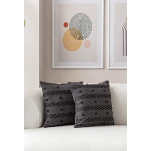 Home Ikili Dekoratif Puantiye Keten Kumaşlı Kırlent Kılıfı 43X43 Siyah
