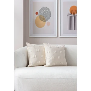 Home Ikili Dekoratif Puantiye Keten Kumaşlı Kırlent Kılıfı 43X43 Krem