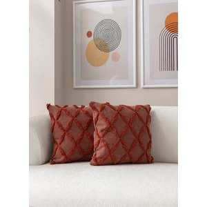Home Ikili Dekoratif Puantiye Keten Kumaşlı Kırlent Kılıfı 43X43 Kiremit
