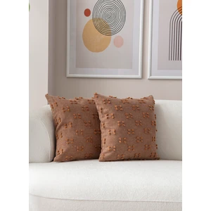 Home Ikili Dekoratif Puantiye Keten Kumaşlı Kırlent Kılıfı 43X43 Kahverengi