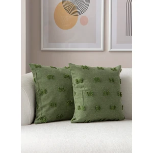 Home Ikili Dekoratif Puantiye Keten Kumaşlı Kırlent Kılıfı 43X43 Yeşil