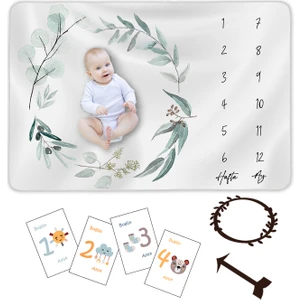 Moky Design Bebek Hediyelik Aylık Fotoğraf Anı Battaniyesi, Hediye Erkek Kız Bebek Yeni Doğan Doğum Hediyesi, Anı Kartları