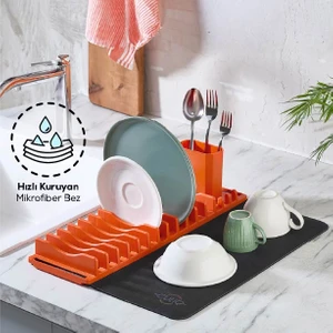 2'li Pratik Bulaşık Kurutma Matı ve Düzenleyici Set Turuncu
