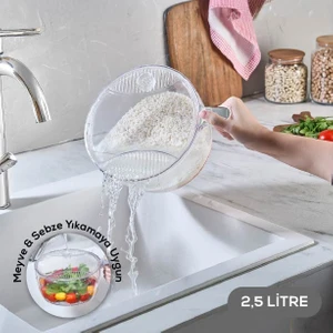 Kapaklı Şeffaf Sebze Meyve Pirinç Süzgeci Gri