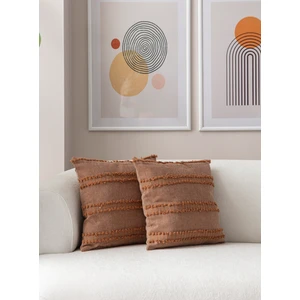 Home Ikili Dekoratif Puantiye Keten Kumaşlı Kırlent Kılıfı 43X43 Kahverengi