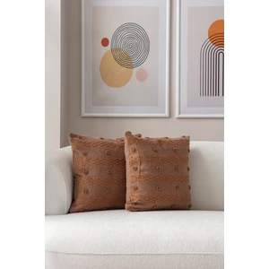 Home Ikili Dekoratif Puantiye Keten Kumaşlı Kırlent Kılıfı 43X43 Kahverengi