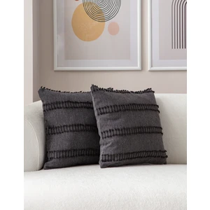 Home Ikili Dekoratif Puantiye Keten Kumaşlı Kırlent Kılıfı 43X43 Siyah