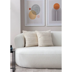 Home Ikili Dekoratif Puantiye Keten Kumaşlı Kırlent Kılıfı 43X43 Krem