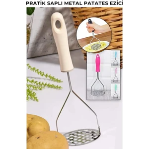 Pratik Renkli Saplı Paslanmaz Metal Patates Ezeceği