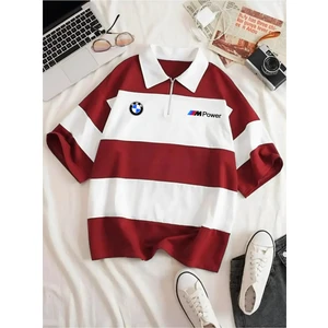 Bmw Baskılı Çok Parçalı Vortex Kumaş Fermuarlı Polo Yaka T-Shirt