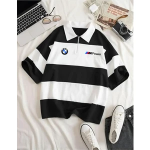 Bmw Baskılı Çok Parçalı Vortex Kumaş Fermuarlı Polo Yaka T-Shirt