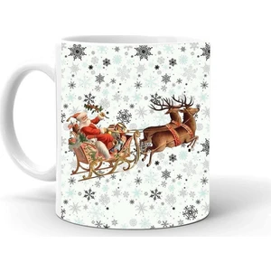 Yılbası Noel Temalı Baskılı Seramik Beyaz Kupa