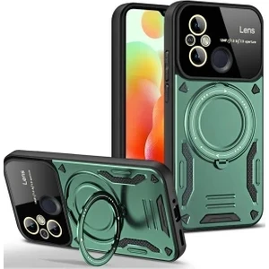 Xiaomi Redmi 12C Uyumlu Kılıf Kamera Lens Koruyuculu Magsafe Destekli 360 Dönen Halka Standlı Kapak