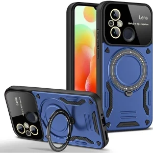 Xiaomi Redmi 12C Uyumlu Kılıf Kamera Lens Koruyuculu Magsafe Destekli 360 Dönen Halka Standlı Kapak
