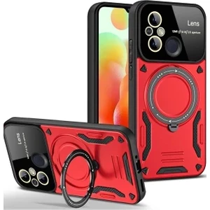 Xiaomi Redmi 12C Uyumlu Kılıf Kamera Lens Koruyuculu Magsafe Destekli 360 Dönen Halka Standlı Kapak