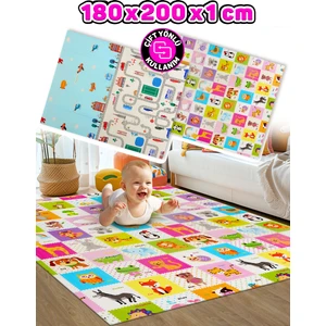 Circle Toys Animals + Taşıtlar , Katlanabilir Çocuk Oyun Halısı – Ekstra Large - 180X200X1 cm - Taşıma Çantası Yanında
