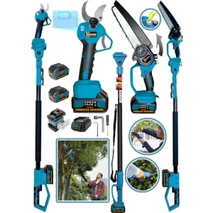 Wacker Pro 2 Akü 10 Pilli Set Teleskopik Uzatma + Yağ Pompalı Şarjlı Dal Ağaç Kesme + 40 mm Dijital Bağ Budama Makası