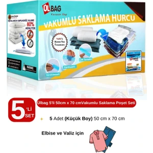 5'li Vakumlu Poşet Seti En Küçük Boy 50 Cm X 70 Cm Yastık, Elbise Ve Bavul Içi Vakumlu Hurç