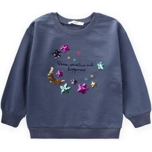Pullu Ay Yıldız Nakışlı Sweatshirt 2-8 Yaş Lacivert