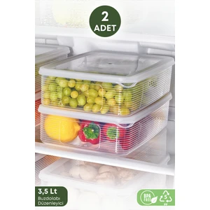 Grimor Life 2 Adet 3,5 Litre Buzdolabı Içi Düzenleyici Saklama Kabı -Buzluk Saklama Kabı
