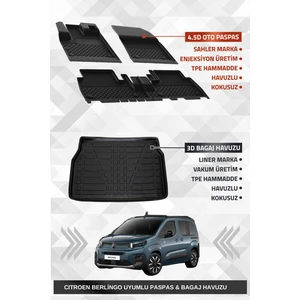 Citroen Berlingo 2019+ Uyumlu 4.5d Premium Havuzlu Oto Paspas ve Liner Marka 3D Bagaj Havuzu