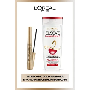 L'Oréal Paris Telescopic Maskara - Siyah &Elseve Komple Onarıcı 5 Yapılandırıcı Bakım Şampuanı 390 ml Seti