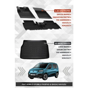 Fiat Doblo 2023+ Uyumlu 4.5d Premium Havuzlu Oto Paspas ve Liner Marka 3D Bagaj Havuzu