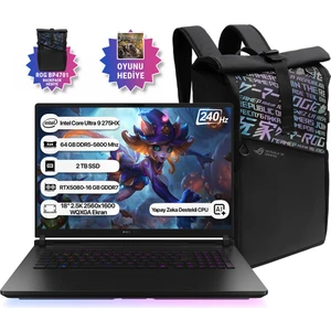 Rog Strix Scar 18 G835LW-SA129 Intel Core Ultra 9 275HX Npu 13 Tops 64GB 2tb SSD RTX5080-16GB Freedos 18" 2.5k 240Hz Wqxga Taşınabilir Bilgisayar