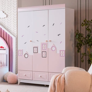 Gardırop, City 3 Kapaklı Dolap - Pembe