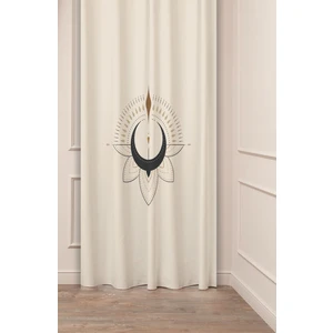 Ay Lotus Nur Bohem Mandala Deseneli Özel Tasarım Dijital Baskılı (Tek Kanat) Bej Modern Fon Perde