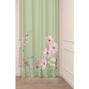 Çiçek Papatya Yaprak Yeşil Bohem Deseneli Özel Tasarım Dijital Baskılı (Tek Kanat) Modern Fon Perde