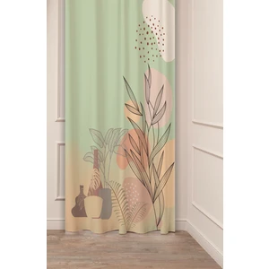 Çiçek Vazo Yaprak Yeşil Bohem Deseneli Özel Tasarım Dijital Baskılı (Tek Kanat) Şık Modern Fon Perde