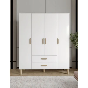 Güneş 4 Kapaklı 2 Çekmeceli Tamamı Mdf Gardrop Beyaz
