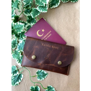 Alesta Leather (Isim Yazıyoruz) Aile Boyu Pasaport Kılıfı / El Yapımı / Deri