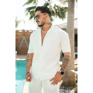 Oversize Premium Fitilli Kısa Kol Ottoman Gömlek