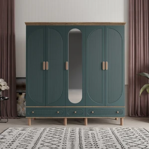 Soho 5 Kapaklı Aynalı Çekmeceli Mdf Gardırop