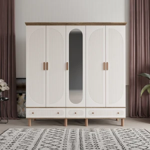 Soho 5 Kapaklı Aynalı Çekmeceli Mdf Gardırop