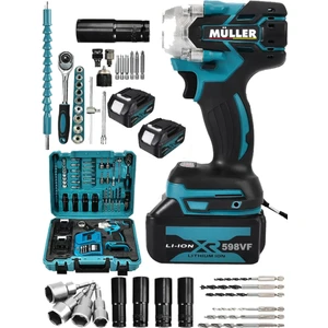 Alman Motor Korumalı 598 Vf 20 Ah Çift Akü Mandrenli Setli Bijon Somun Sökme Sıkma Makinesi 40 Parça