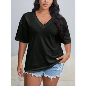 Kadın / Kız V Yaka Düz & Baskılı Siyah / Beyaz Oversize T-Shirt Salaş Boyfirend