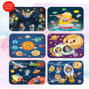 Ahşaptan Düşler 6 adet 36 parça Uzay Temalı Eğlenceli Ahşap Puzzle